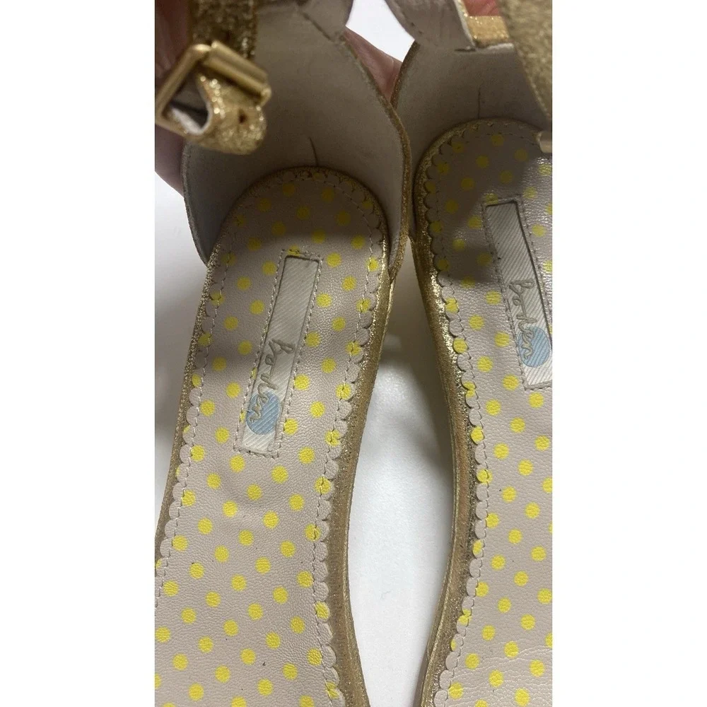 Boden Gold Metallic‎ Leather Low Wedge Sandals Polka Dot Insole Size 38